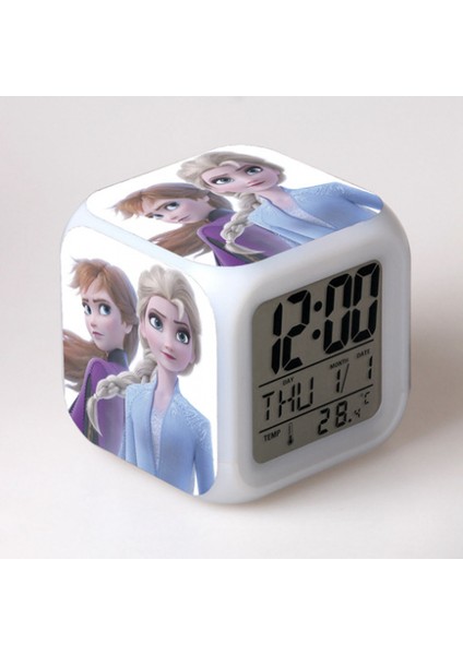 7 Renkli LED Kare Dijital Alarmlı Saat - Beyaz (Yurt Dışından)