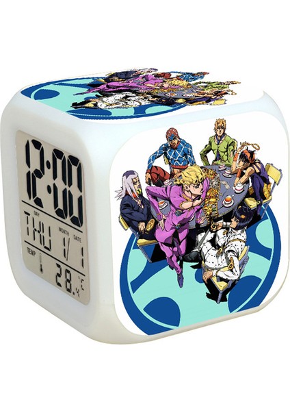 7 Renkli LED Kare Dijital Alarmlı Saat - Beyaz (Yurt Dışından)