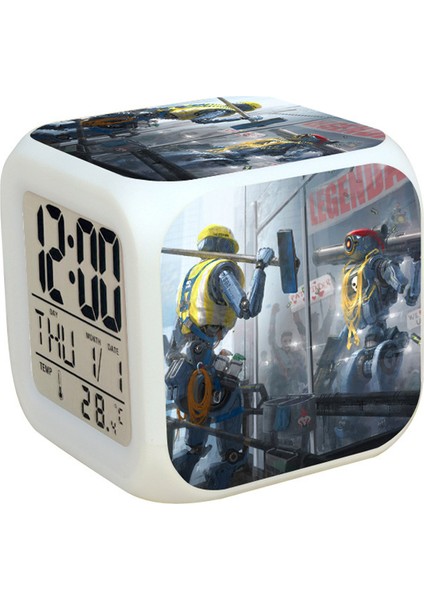 7 Renkli LED Kare Dijital Alarmlı Saat - Beyaz (Yurt Dışından)