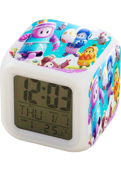 7 Renkli LED Kare Dijital Alarmlı Saat - Beyaz (Yurt Dışından)