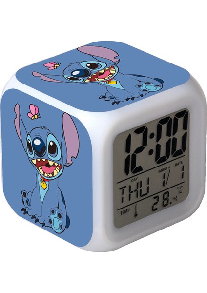 7 Renkli LED Kare Dijital Alarmlı Saat - Beyaz (Yurt Dışından)