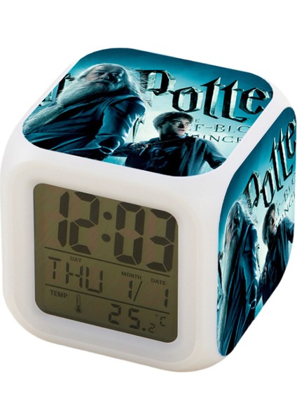 7 Renkli LED Kare Dijital Alarmlı Saat - Beyaz (Yurt Dışından)