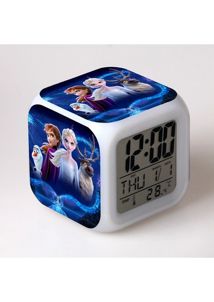7 Renkli LED Kare Dijital Alarmlı Saat - Beyaz (Yurt Dışından)