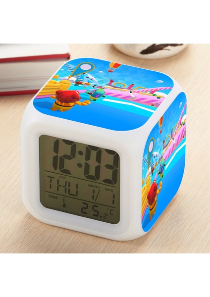 7 Renkli LED Kare Dijital Alarmlı Saat - Beyaz (Yurt Dışından)