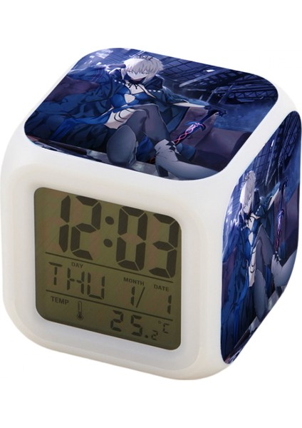 7 Renkli LED Kare Dijital Alarmlı Saat - Beyaz (Yurt Dışından)