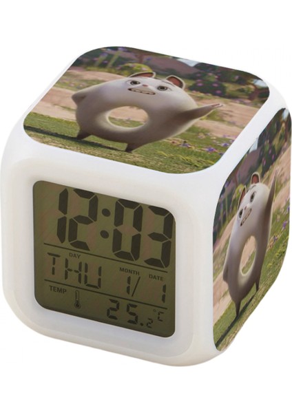 7 Renkli LED Kare Dijital Alarmlı Saat - Beyaz (Yurt Dışından)