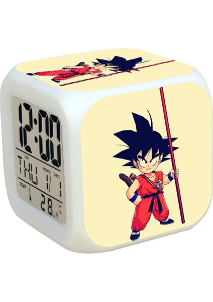 7 Renkli LED Kare Dijital Alarmlı Saat - Beyaz (Yurt Dışından)