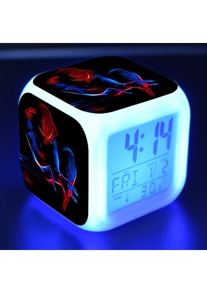 7 Renkli LED Kare Dijital Alarmlı Saat - Beyaz (Yurt Dışından)
