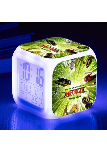 7 Renkli LED Kare Dijital Alarmlı Saat - Beyaz (Yurt Dışından)