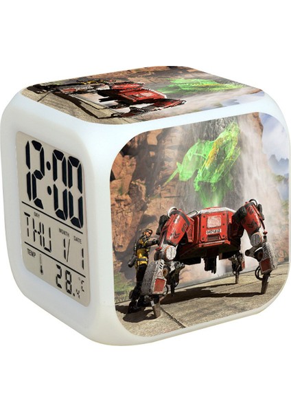7 Renkli LED Kare Dijital Alarmlı Saat - Beyaz (Yurt Dışından)