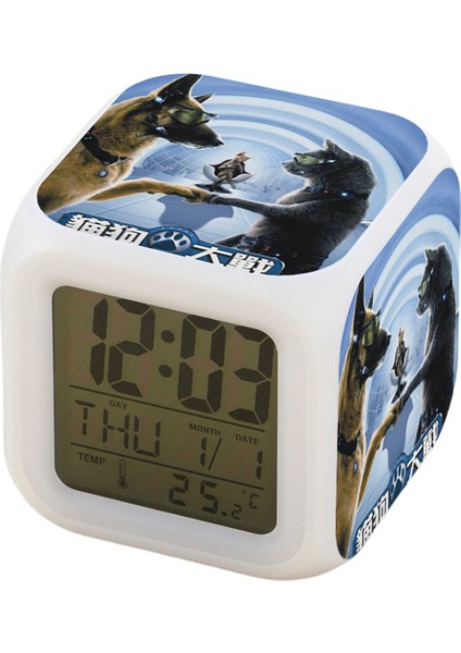 7 Renkli LED Kare Dijital Alarmlı Saat - Beyaz (Yurt Dışından)