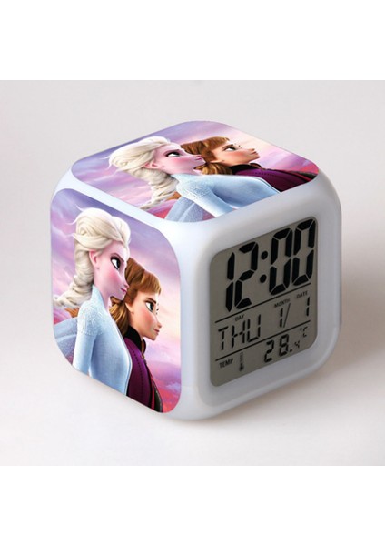 7 Renkli LED Kare Dijital Alarmlı Saat - Beyaz (Yurt Dışından)