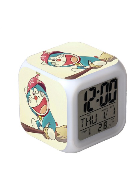 7 Renkli LED Kare Dijital Alarmlı Saat - Beyaz (Yurt Dışından)