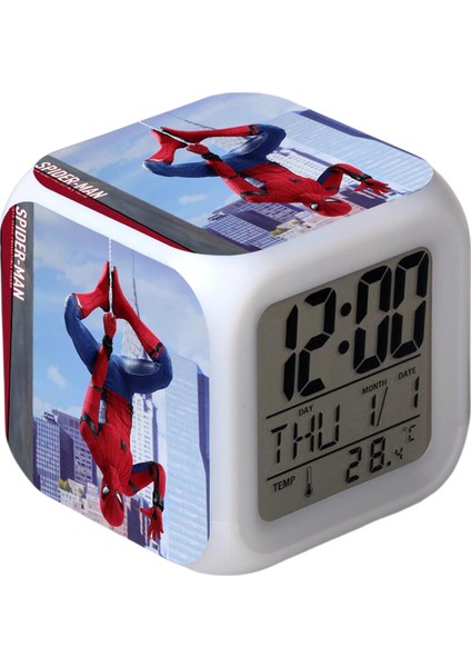 7 Renkli LED Kare Dijital Alarmlı Saat - Beyaz (Yurt Dışından)