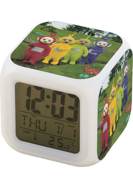 7 Renkli LED Kare Dijital Alarmlı Saat - Beyaz (Yurt Dışından)