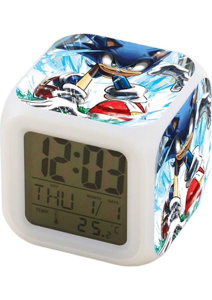 7 Renkli LED Kare Dijital Alarmlı Saat - Beyaz (Yurt Dışından)