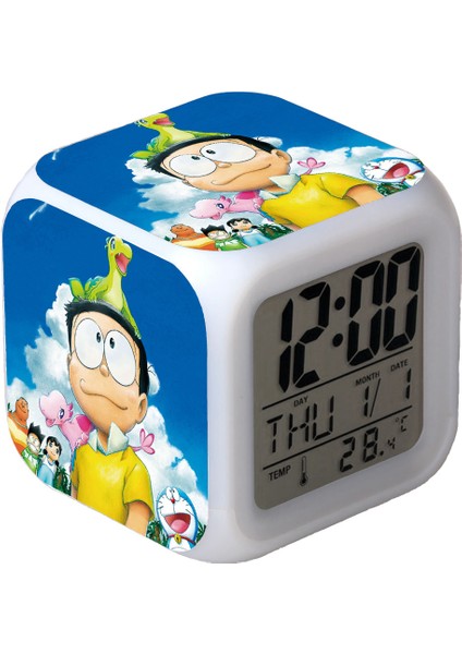 7 Renkli LED Kare Dijital Alarmlı Saat - Beyaz (Yurt Dışından)