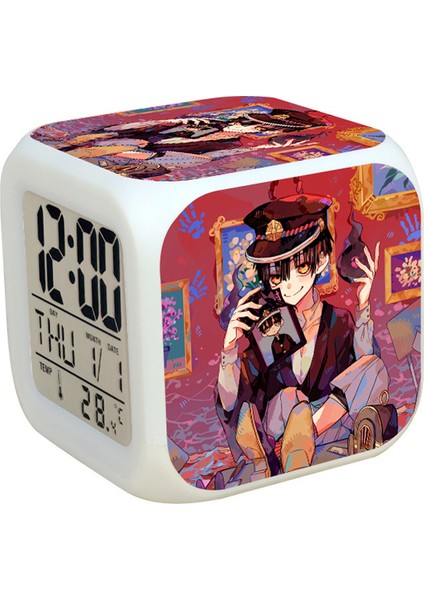 7 Renkli LED Kare Dijital Alarmlı Saat - Beyaz (Yurt Dışından)
