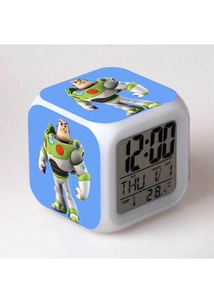7 Renkli LED Kare Dijital Alarmlı Saat - Beyaz (Yurt Dışından)