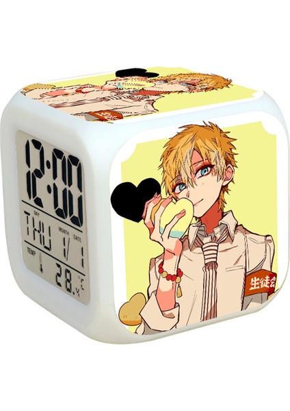 7 Renkli LED Kare Dijital Alarmlı Saat - Beyaz (Yurt Dışından)