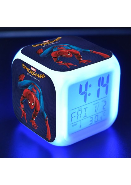 7 Renkli LED Kare Dijital Alarmlı Saat - Beyaz (Yurt Dışından)