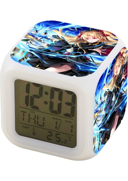 7 Renkli LED Kare Dijital Alarmlı Saat - Beyaz (Yurt Dışından)