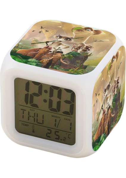 7 Renkli LED Kare Dijital Alarmlı Saat - Beyaz (Yurt Dışından)