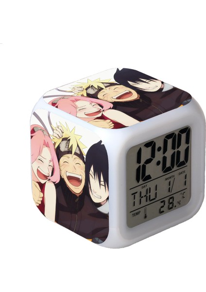 7 Renkli LED Kare Dijital Alarmlı Saat - Beyaz (Yurt Dışından)