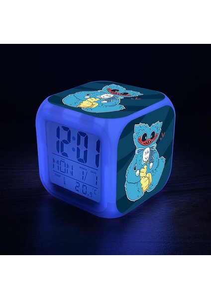 7 Renkli LED Kare Dijital Alarmlı Saat - Beyaz (Yurt Dışından)