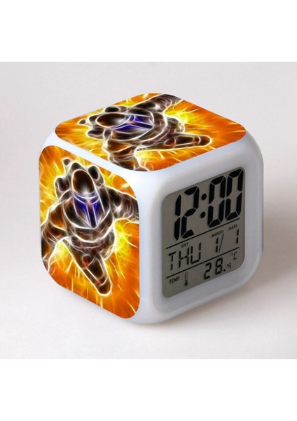 7 Renkli LED Kare Dijital Alarmlı Saat - Beyaz (Yurt Dışından)