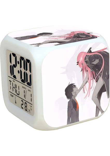 7 Renkli LED Kare Dijital Alarmlı Saat - Beyaz (Yurt Dışından)