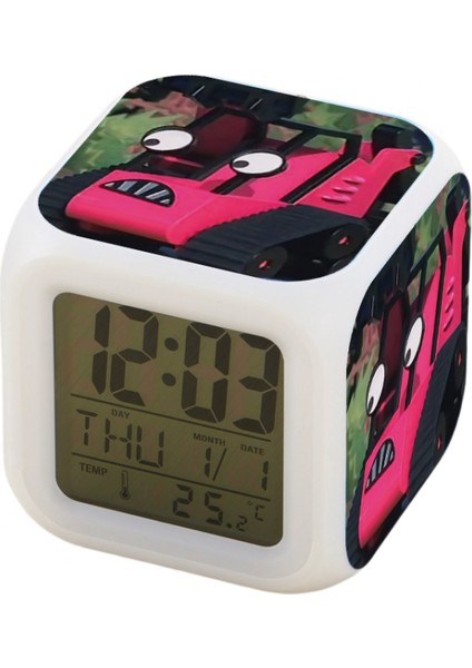 7 Renkli LED Kare Dijital Alarmlı Saat - Beyaz (Yurt Dışından)