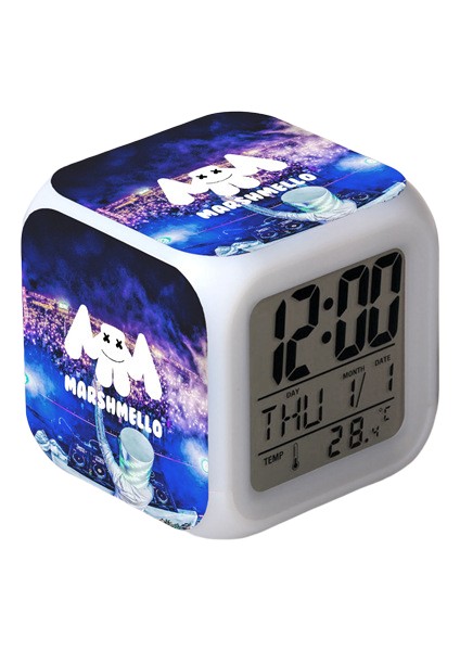 7 Renkli LED Kare Dijital Alarmlı Saat - Beyaz (Yurt Dışından)