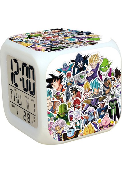 7 Renkli LED Kare Dijital Alarmlı Saat - Beyaz (Yurt Dışından)