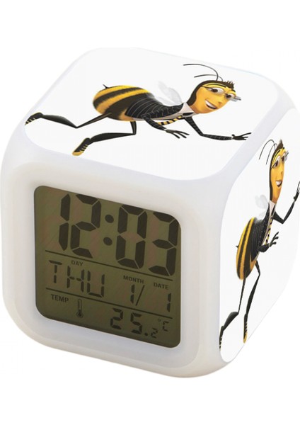 7 Renkli LED Kare Dijital Alarmlı Saat - Beyaz (Yurt Dışından)