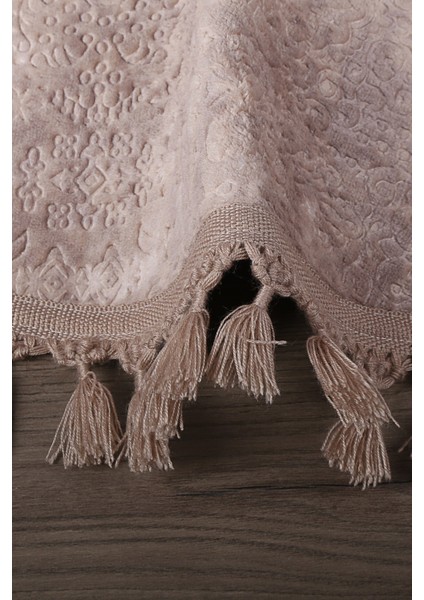 Nova Kahve Yuvarlak 120X120 cm Ponpon Saçaklı Kaymaz Tabanlı Makinede Yıkanabilir Banyo Paspası modelleri