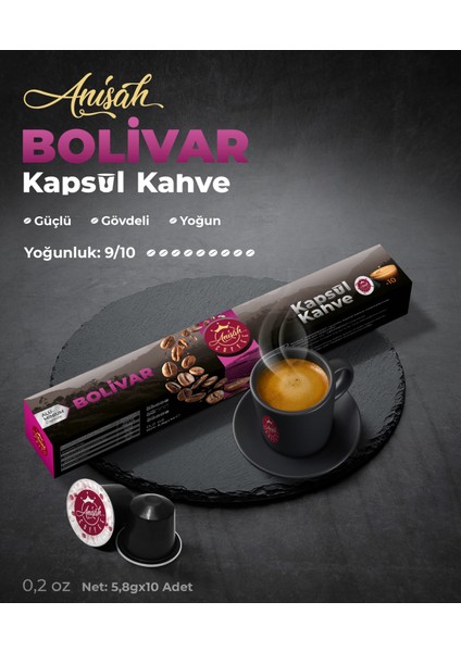 Anisah Coffee Bolivar Kapsül Kahve Nespresso Uyumlu 5 x 10'lu