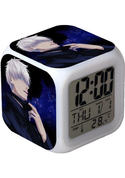 7 Renkli LED Kare Dijital Alarmlı Saat - Beyaz (Yurt Dışından)