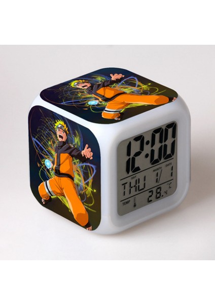 7 Renkli LED Kare Dijital Alarmlı Saat - Beyaz (Yurt Dışından)