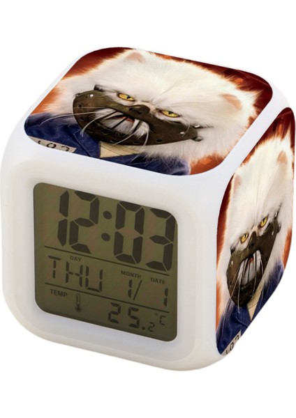 7 Renkli LED Kare Dijital Alarmlı Saat - Beyaz (Yurt Dışından)