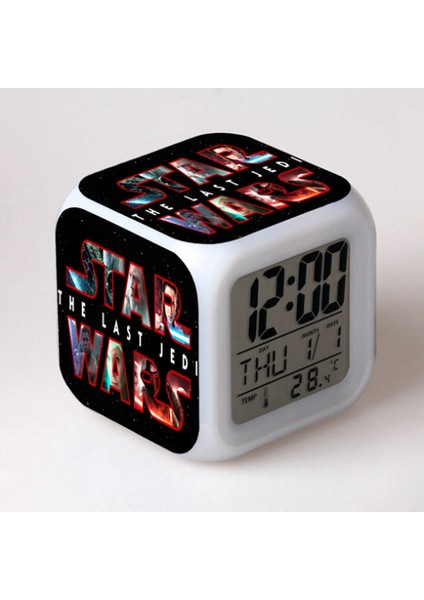 7 Renkli LED Kare Dijital Alarmlı Saat - Beyaz (Yurt Dışından)