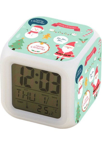 7 Renkli LED Kare Dijital Alarmlı Saat - Beyaz (Yurt Dışından)