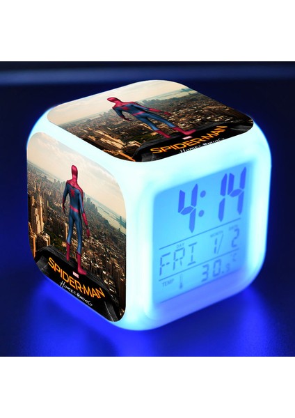 7 Renkli LED Kare Dijital Alarmlı Saat - Beyaz (Yurt Dışından)