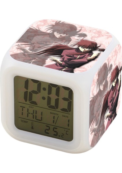 7 Renkli LED Kare Dijital Alarmlı Saat - Beyaz (Yurt Dışından)