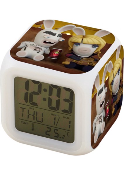 7 Renkli LED Kare Dijital Alarmlı Saat - Beyaz (Yurt Dışından)