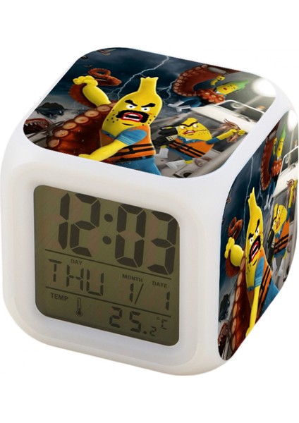 7 Renkli LED Kare Dijital Alarmlı Saat - Beyaz (Yurt Dışından)