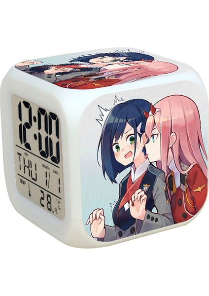 7 Renkli LED Kare Dijital Alarmlı Saat - Beyaz (Yurt Dışından)