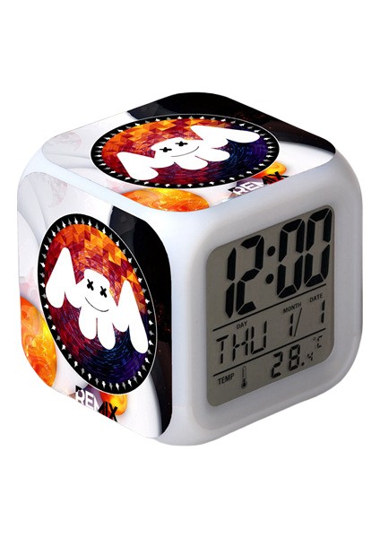 7 Renkli LED Kare Dijital Alarmlı Saat - Beyaz (Yurt Dışından)