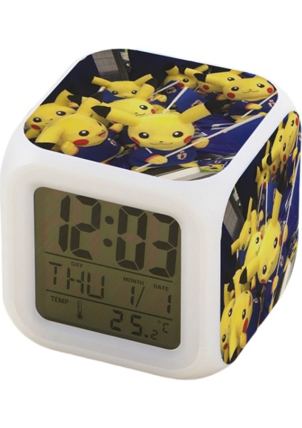 7 Renkli LED Kare Dijital Alarmlı Saat - Beyaz (Yurt Dışından)
