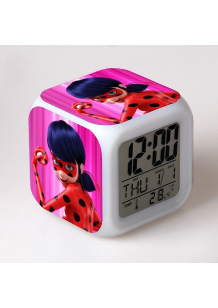 7 Renkli LED Kare Dijital Alarmlı Saat - Beyaz (Yurt Dışından)